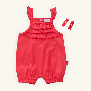 Romper Menina Tricoline Vermelho 100% Algodão Premium + Brinde