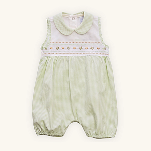 Romper Bebê Menina Tricoline 100% Algodão Xadrez Verde e Bordado Laços