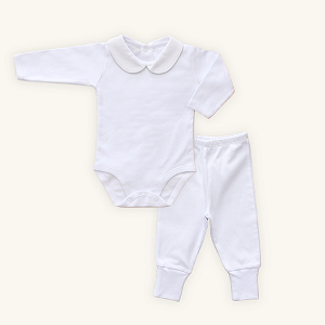 Kit Body Peter Pan + Calça Pé Reversível Suedine Branco 100% Algodão