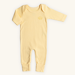 Macacão Bebê 100% Algodão Suedine Premium Longo Canelado Amarelo