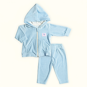 Conjunto 2 Peças Bebê Menino Capuz Plush Azul Claro Avião