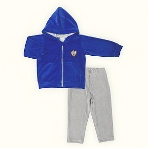Conjunto 2 Peças Infantil Menino Capuz Plush Azul Royal Cinza