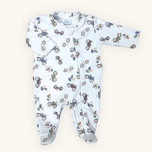 Macacão Bebê Soft Premium Zíper Carrinhos Vintage Pijama