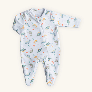 Macacão Bebê Soft Premium Zíper Dinossauro Pijama