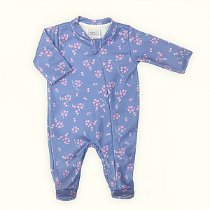 Macacão Bebê Soft Premium Zíper Floral Delicado Pijama