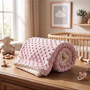 Cobertor Bebê Dupla Face Pipoquinha com Sherpa Rosa 90x75cm