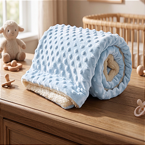 Cobertor Bebê Dupla Face Pipoquinha com Sherpa Azul Anil 90x75cm