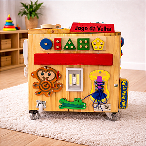 Cubo Sensorial Baú - com 31 atividades educativas - Montessori