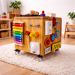 Cubo Sensorial Baú - com 22 atividades educativas Montessori