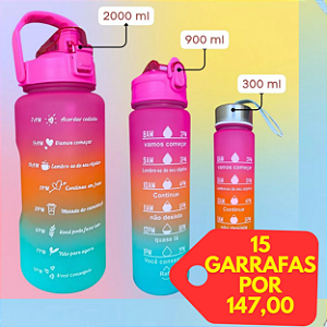 Kit 3 Garrafas Água Academia Fitness Motivacionais Squeeze - Topen Home