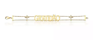 Pulseira com escrita Gratidão e Cruz Branca Banhada a Ouro