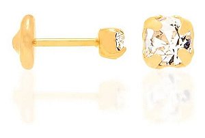 Brinco Solitário Infantil Folheado A Ouro Com Cristais