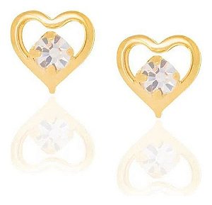 Brinco Solitário Folheado A Ouro Coração Com Cristais