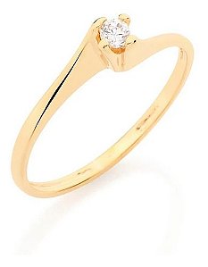 Anel Solitário Folheado A Ouro Com Zircônia Tam.18