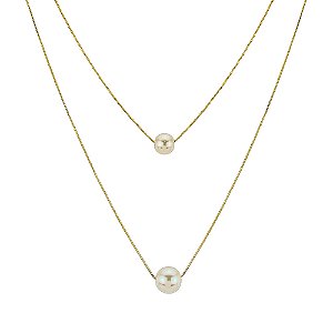 Colar duplo de pérolas banhado a ouro 18k