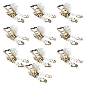 Kit 10 Cinta e Catraca Amarração Carga 3 Toneladas 9 Metros Branca