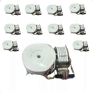 Kit 10 Cinta e Catraca Amarração Carga 5 Toneladas 9 Metros Branca