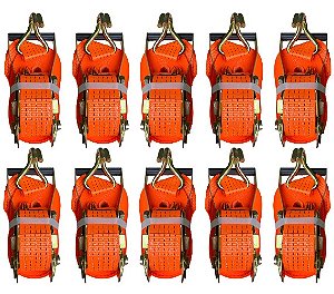 Kit 10 Cinta e Catraca Amarração Carga 5 Toneladas 9 Metros Laranja