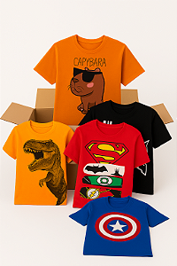 Caixa C/20 Camisetas Infantis Personagens + Brinde Surpresa