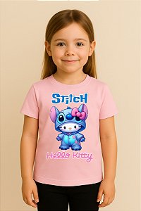 Camiseta Infantil Stitch E Hello Kitty
