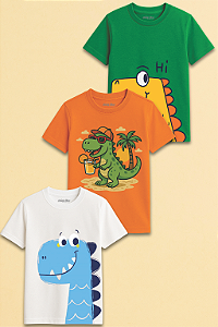 Kit 3 Camisetas Infantis Coleção Dino Verão