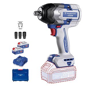 REF 42303208 Chave de Impacto 1/2" (12,7 mm) 20V 0-850 N.m Brushless Tramontina by TOTAL - Com 2 Baterias 20V de 4,0Ah, Carregador e Maleta