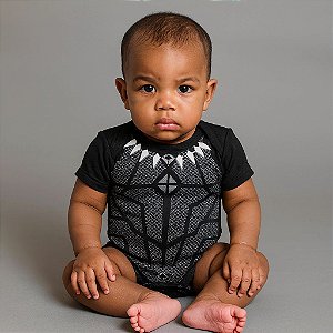BODY TEMÁTICO PANTERA NEGRA + BOINA OU MÁSCARA