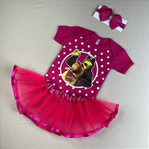 BODY TEMÁTICO MARSHA E O URSO +SAIA + LAÇO