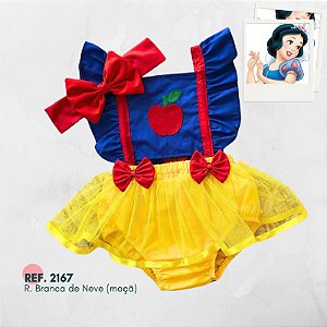 ROMPER LUXO BRANCA DE NEVE MAÇÃ + TURBANTE