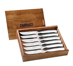 Estojo Madeira Inox Facas Churrasco 6 PC Tramontina 66928595