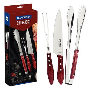 Jogo Facas Cepo Churrasco Vermelho Polywood Tramont 21198761