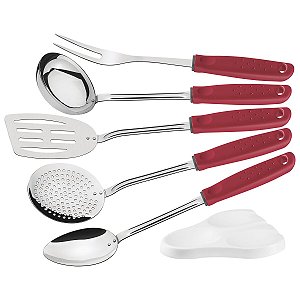 Jogo Utensílios Inox Cabo Vermelho Tramontina 25699708