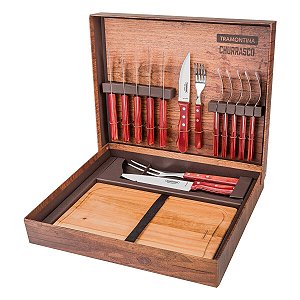 Kit Churrasco Inox Polywood 15 Peças Vermelho 21198770