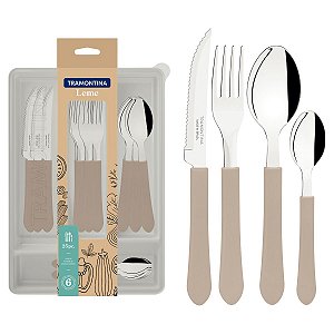 Faqueiro Inox 25 Peças Com Gaveteiro Leme Cinza 23198322