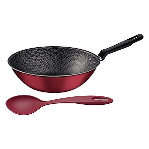 Jogo Wok 28Cm C/Colher Vermelho Tramontina 27899389
