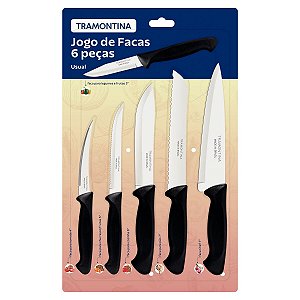 Jogo Facas Inox 6Pc Usual Preto Tramontina 23099049