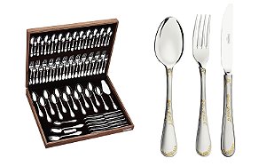 Faqueiro Aco Inox 76Pcs Gold Estojo Tramontina 66929302