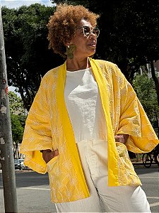 Kimono Malva - Amarelo Bordado