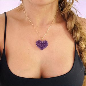 Pingente Drusa de ametista Coração