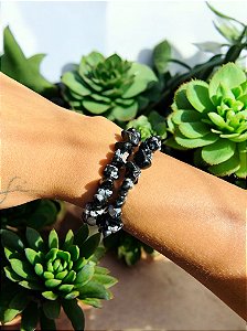 Pulseira obsidiana floco de neve- Proteção, equilíbrio, harmonia.