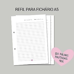 Refil para Fichário A5 pautado.