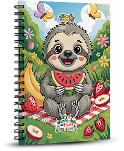 Caderno Universitário 100 folhas - A Turminha da Fauna Brasileira - Bicho Preguiça