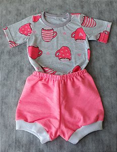 Conjunto Camiseta e Tapa Fralda Rosa Chiclete Tamanho  G