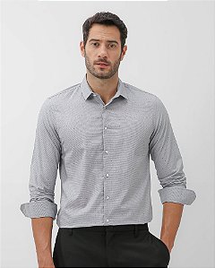 Camisa social masculina slim manga longa cinza