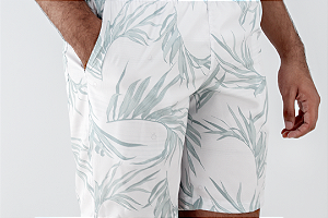 Bermuda Ogochi Boxer Tactel Longa Branco Estampa em Verde: