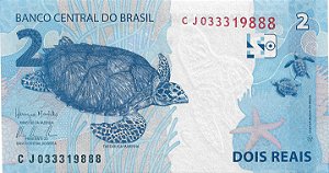 C262 Cédula Brasil 2 Reais DA (Mantega/Tombini) FE - Completei
