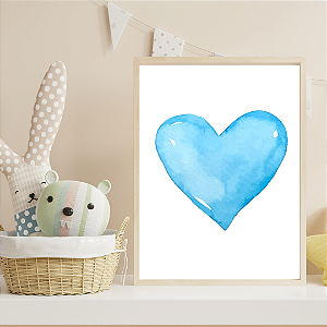 Quadro Coração Aquarelado Azul