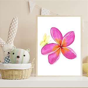 Quadro Flor e Borboleta Aquarelado