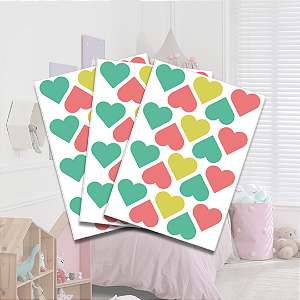 Adesivo Coração Verde, Rosa e Amarelo