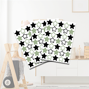 Adesivo Estrelas Pretas, Cinzas e Transparente